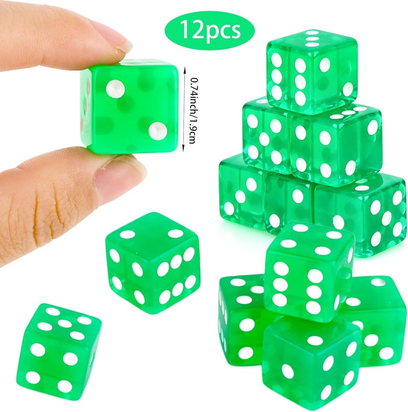 Abilat 12 Pieces 19mm Casino Dice Set Acrylic 6 Sided Game Dices Translucent Square Corner Dice for Casino Vegas Theme Birthday Party Supplies Table Games Board Games (Green) - Image 2